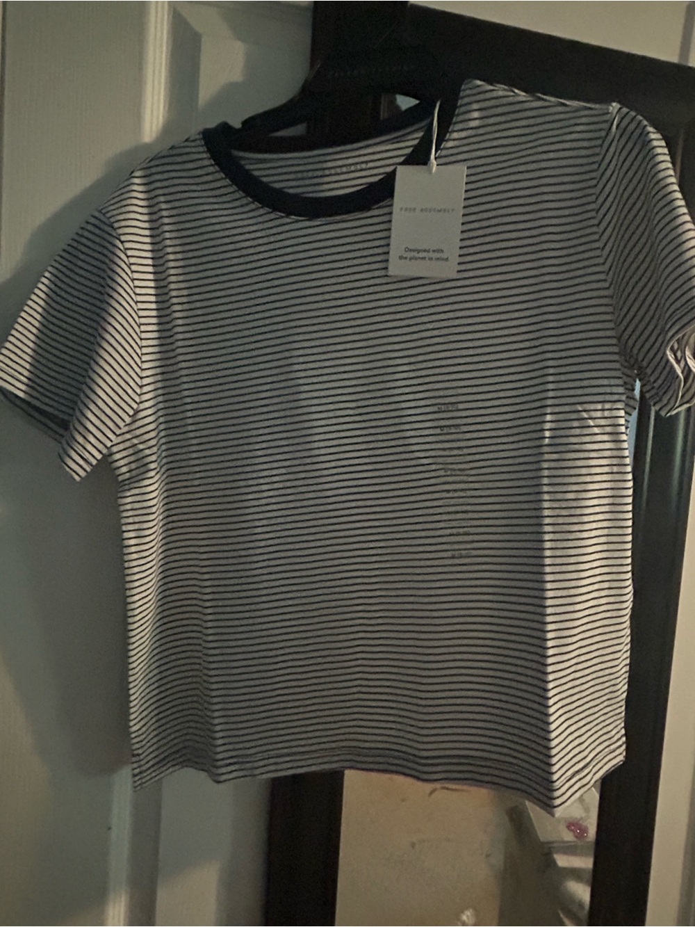 Free People Black and White Striped Ribbed Crew Tee